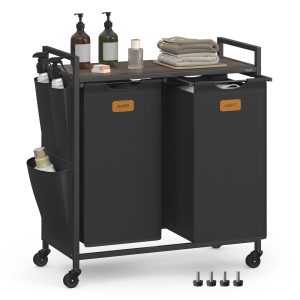 Rolling laundry hamper with shelves and compartments