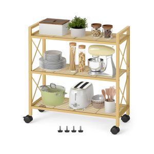 Metal storage rack with wheels for kitchen or bathroom