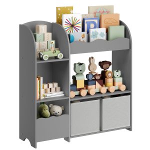 Toy and Book Organizer for Kids. Kids Bookshelf and Toy Storage. Storage Organizer with 2 Storage Boxes. for Playroom. Children's Room. Living Room. Dove Gray
