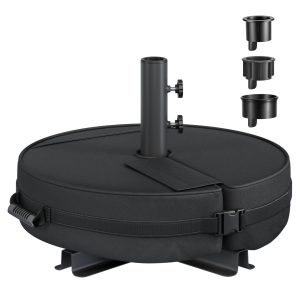 SONGMICS Umbrella Base. Round Patio Umbrella Stand. Sand Fillable Bag 66 lb. for 5-10 ft Umbrellas. Heavy-Duty. for Poles of Different Diameters. Oudoor Beach Lawn. Black UGUB0041B01