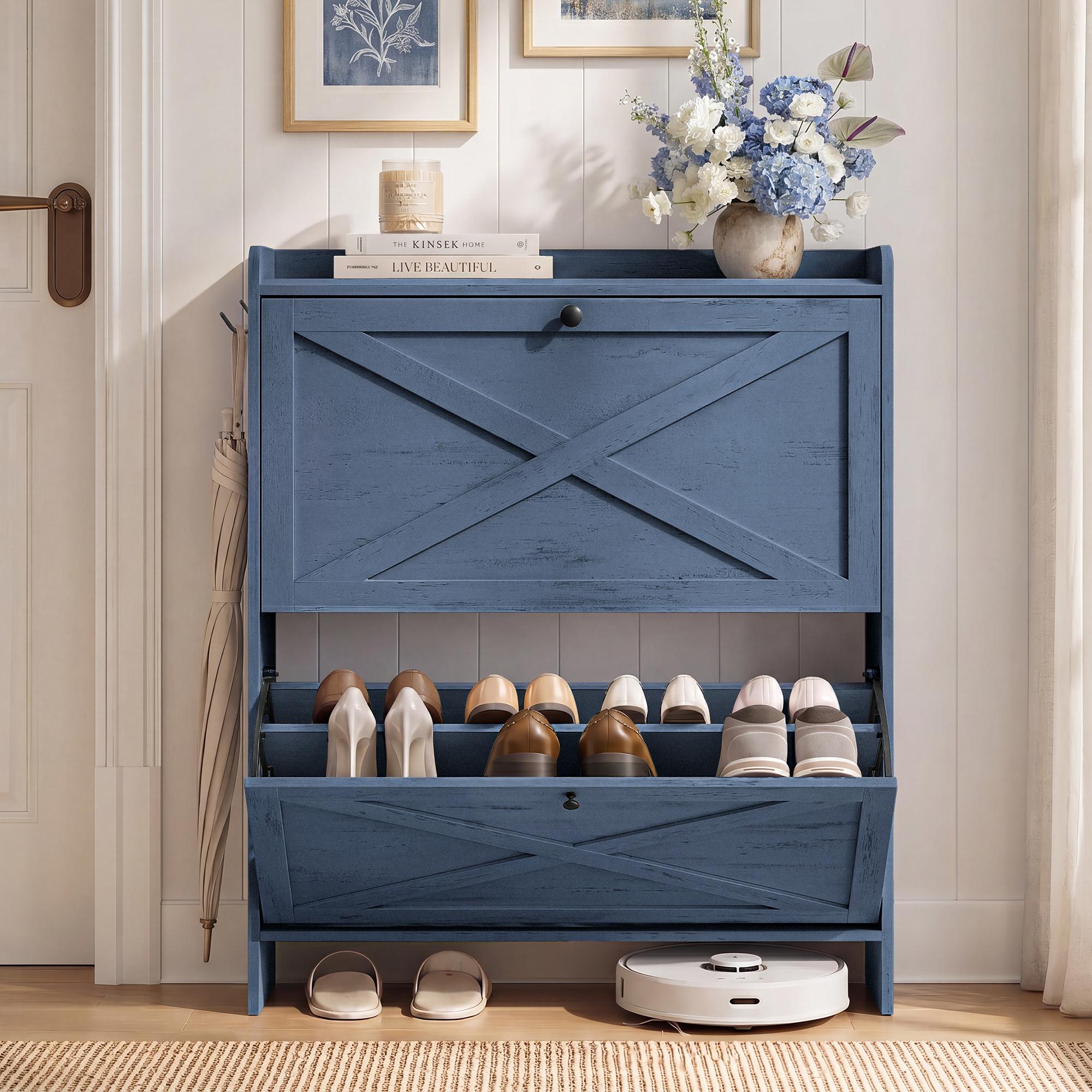 VASAGLE Shoe Storage Cabinet Organizer with 2 Flip Drawers. Freestanding Narrow Shoe Rack Cabinet for Entryway. Farmhouse Style - Image 3