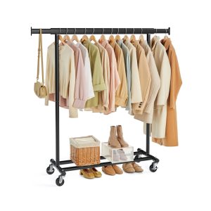 Clothes Rack with Extendable Hanging Rail on Wheels