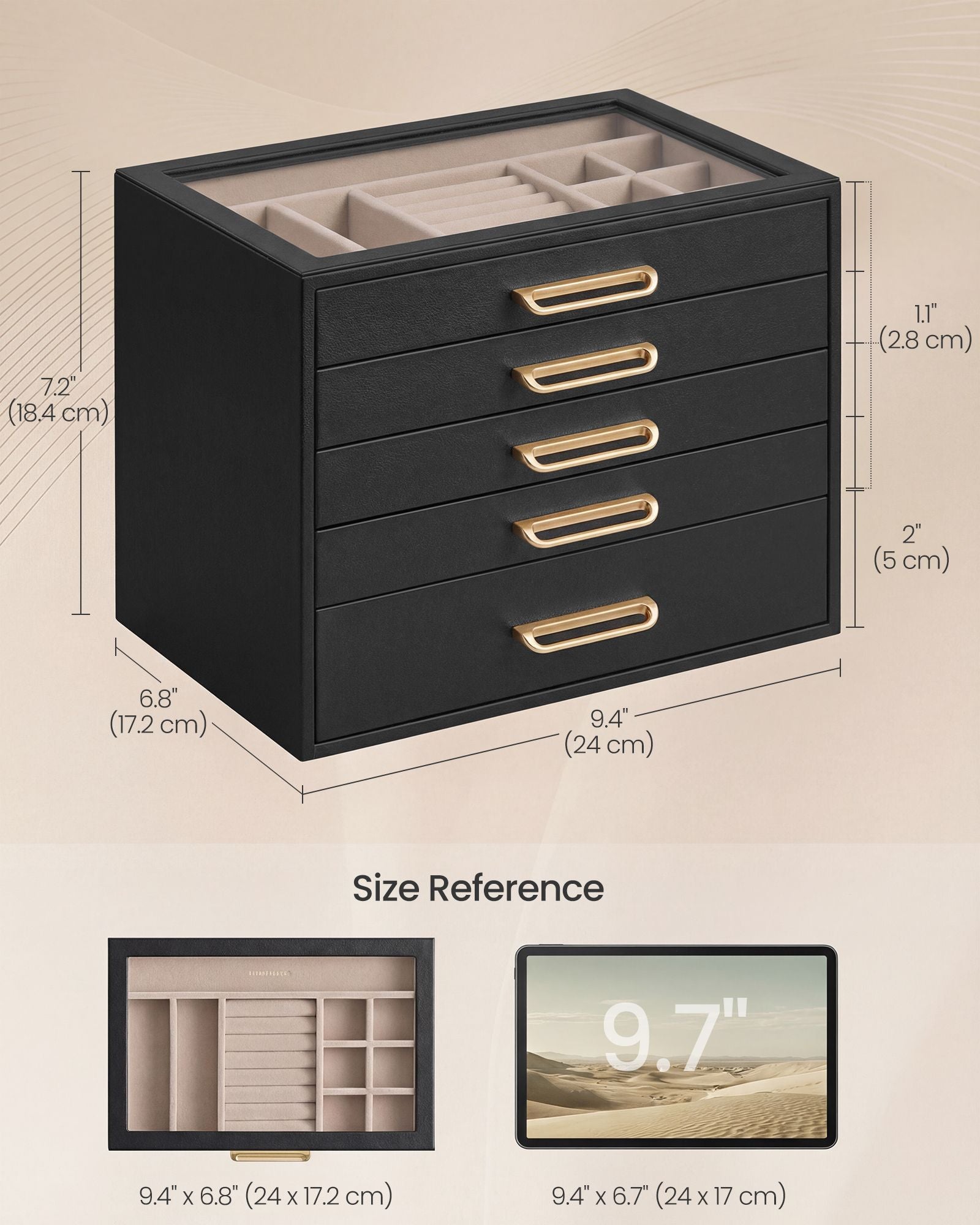 SONGMICS 5-Layer Jewelry Box with Glass Window