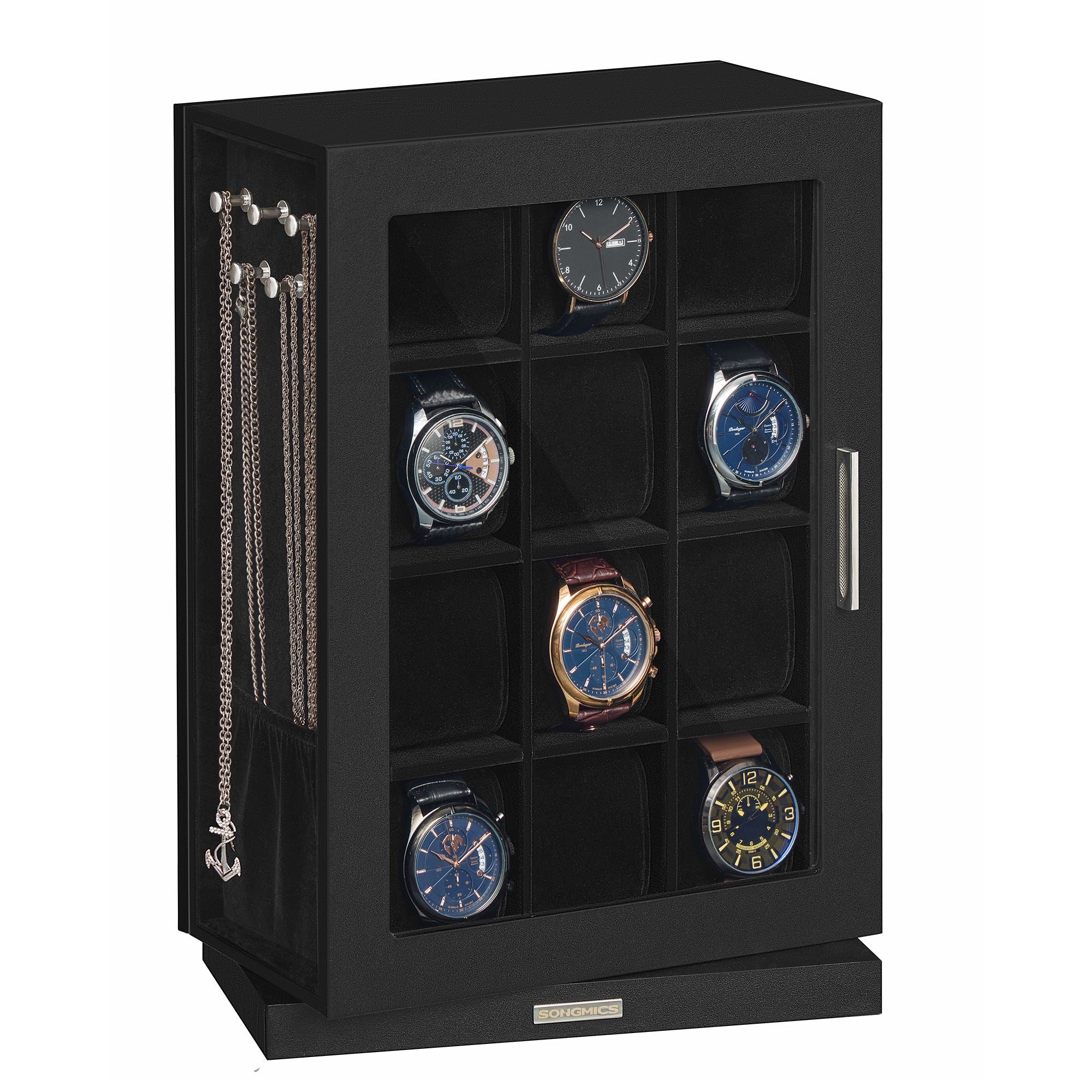 Watch Box 12 Slots with Glass Windows. 360?? Rotating Vertical Watch Display Case