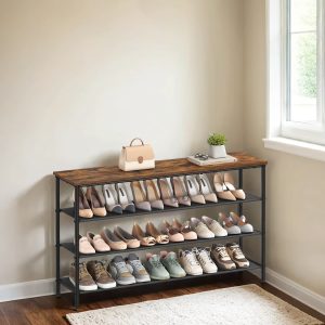 Shoe storage shelf with fabric tiers for entryway or closet