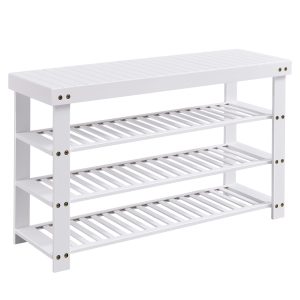 SONGMICS Bamboo Shoe Bench with Seat. 11.3 x 35.2 x 20.5 Inches | Entryway Organizer for Bedroom