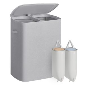 SONGMICS Laundry Basket with Lid. 42.2 Gallons. 2-Compartment Laundry Hamper with Handle. Removable Liner. Easy Assembly. 22 x 15.7 x 27.5 Inches.