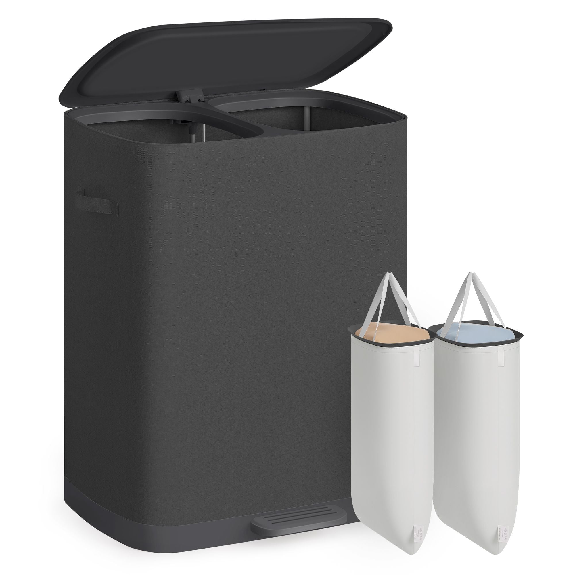 SONGMICS Laundry Basket with Lid. 42.2 Gallons. 2-Compartment Laundry Hamper with Handle and Pedal. Removable Liner. Easy Assembly. 22 x 18.5 x 29.5 Inches - Image 3