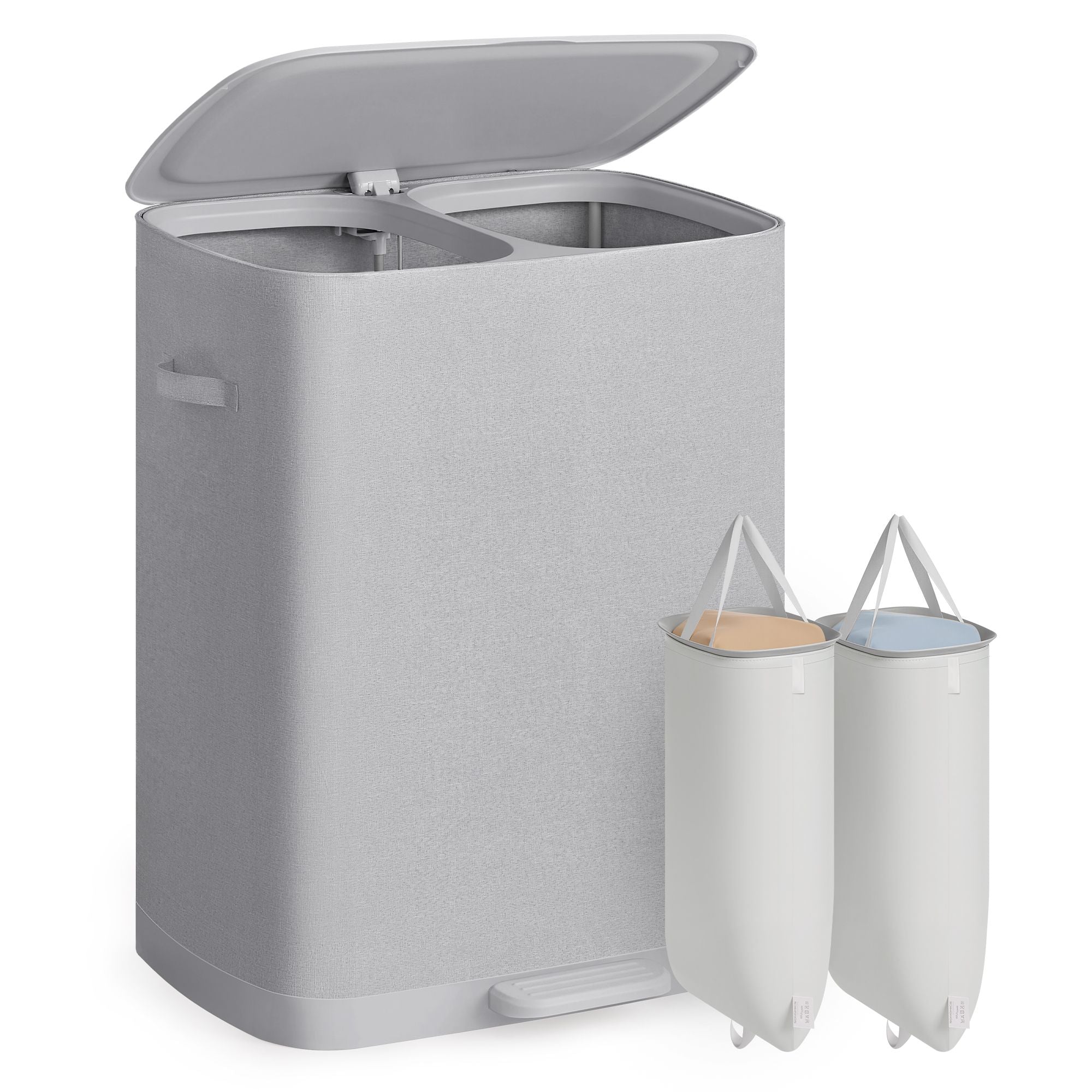 SONGMICS Laundry Basket with Lid. 42.2 Gallons. 2-Compartment Laundry Hamper with Handle and Pedal. Removable Liner. Easy Assembly. 22 x 18.5 x 29.5 Inches - Image 2
