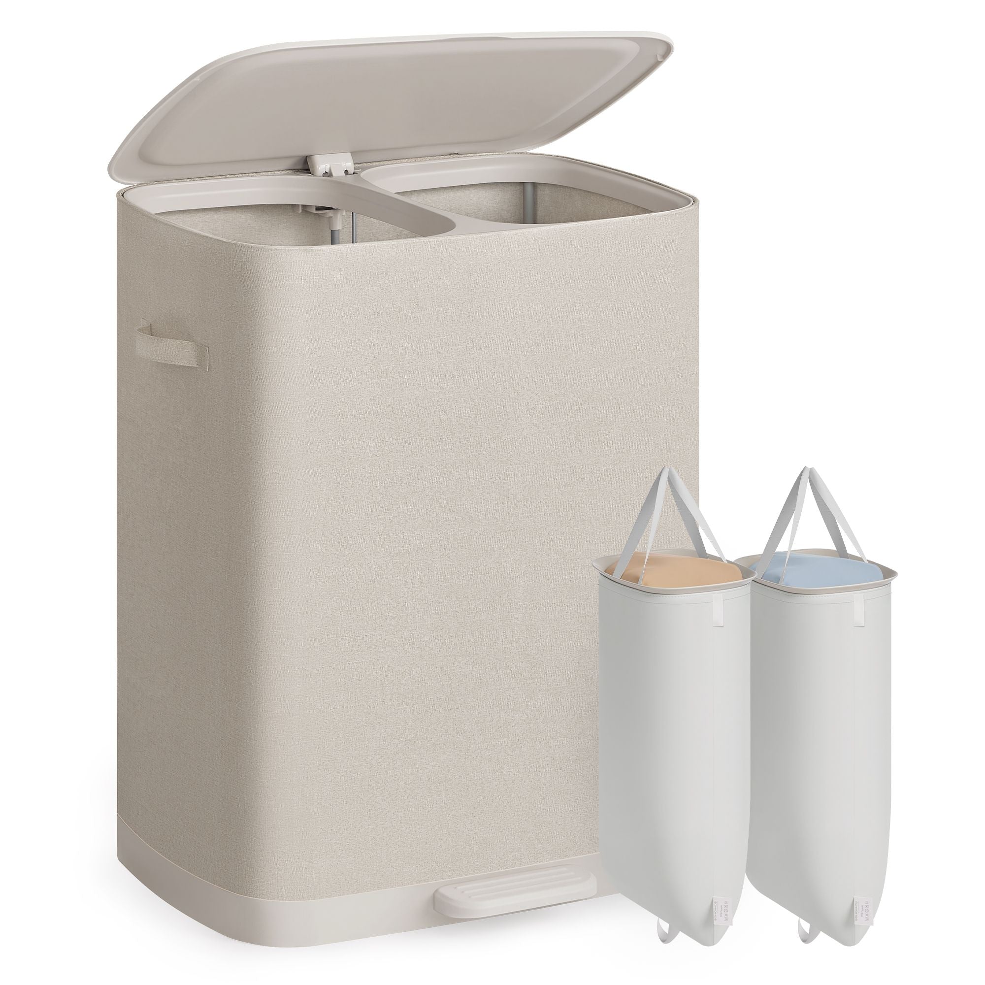 SONGMICS Laundry Basket with Lid. 42.2 Gallons. 2-Compartment Laundry Hamper with Handle and Pedal. Removable Liner. Easy Assembly. 22 x 18.5 x 29.5 Inches