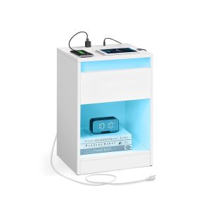 Kailyn Collection - Modern Nightstand with Charging Station and LED Lights