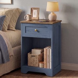 Farmhouse nightstand with charging station and drawer