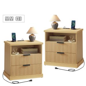 MAXE Collection - Set of 2 Nightstands with Charging Station