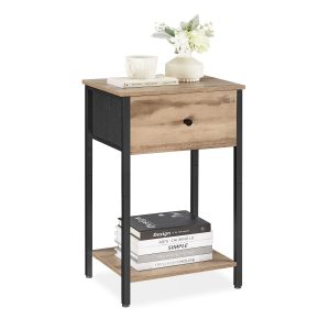 VASAGLE Nightstand. Side Table with Fabric Drawer. 24-Inch Tall End Table with Storage Shelf. Bedroom. Toasted Oak ULGS021B50