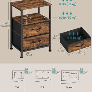 SONGMICS Nightstand. Bed Side Table. End Table with 2 Drawers | 1 Open Shelf. Industrial