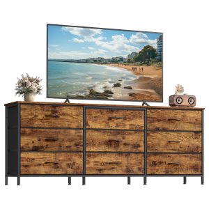SONGMICS Dresser with 9 Fabric Drawers. TV Stand for TVs Up to 70 Inches | Wide Dresser. Chest of Drawers for Bedroom and Living Room