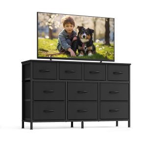 SONGMICS Dresser for Bedroom. Wide Dresser with 10 Fabric Drawers. 11.8D x 44.8W x 26.8H (10 Drawers)