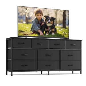 SONGMICS Dresser for Bedroom. Wide Dresser with 10 Fabric Drawers. 13.8D x 57.8W x 26.8H (10 Drawers)