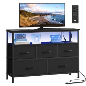SONGMICS Dresser with App-Controlled LED Lights. 5 Fabric Drawers Dresser. 11.8D x 38.9W x 26.8H (5 Drawers)