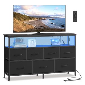 SONGMICS Dresser with App-Controlled LED Lights. 7 Fabric Drawers Dresser. 11.8D x 44.8W x 26.8H (7 Drawers)