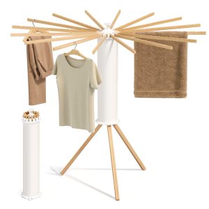 Foldable Rotary Clothes Drying Rack with 16 Pull-Out Arms