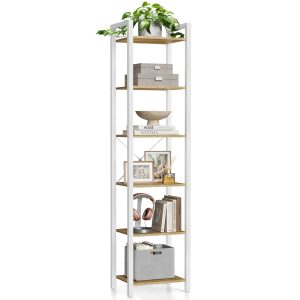 Tall bookshelf with steel frame for living room and home office