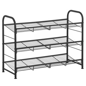 SONGMICS Shoe Rack. 3 Tier Shoe Organizer for Closet. Holds up to 12 Pairs of Shoes. Shoe Rack for Front Door Entrance. Metal Shoe Shelf with Adjustable Tilt Angle. for Entryway. Garage. Black
