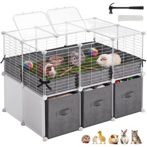 SONGMICS Guinea Pig Cage. 2-Tier with 3 Storage Boxes | Small Animal Playpen. 35.4 x 23.6 x 23.6 inches. Waterproof Bottom.