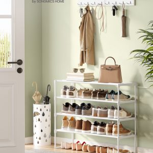 SONGMICS Shoe Rack. 4-Tier Shoe Organizer. Metal Storage Shelf. Upright or Upside Down