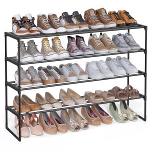 SONGMICS Shoe Rack. 4-Tier Shoe Organizer. Metal Shoe Storage Shelf
