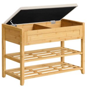 SONGMICS Storage Bench. Bamboo Shoe Rack. Entryway Furniture. 31.5 Inches Wide