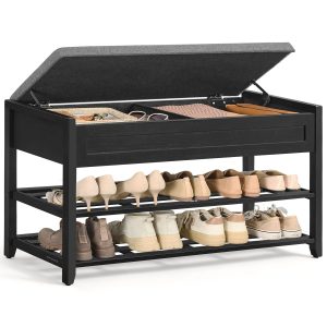 SONGMICS Storage Bench. Bamboo Shoe Rack. Entryway Furniture. 39.4 Inches Wide