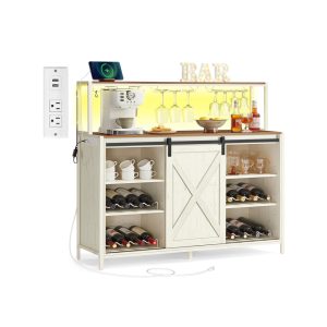 Daxton Collection - Coffee bar cabinet with power outlet LED light and sliding barn doors
