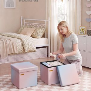 SONGMICS Folding Storage Ottoman Bench