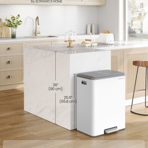 Stainless steel dual pedal trash can for kitchen recycling