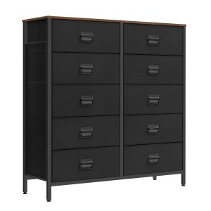 SONGMICS Dresser for Bedroom. Fabric Dresser with 10 Drawers. Storage Organizer Unit with Fabric Drawers. Chest of Drawers. Steel Frame. for Living Room. Entryway. Rustic Brown and Black