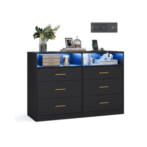 Custos Collection - Dresser with LED Lights and Power Strip