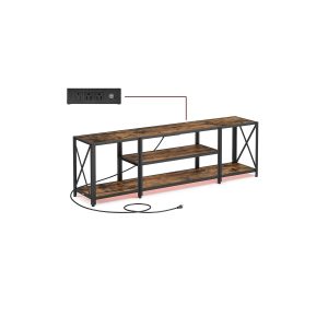 VASAGLE TV Stand with Power Outlets and LED Lights. for TVs up to 60 Inches. Entertainment Center with Open Storage Shelves