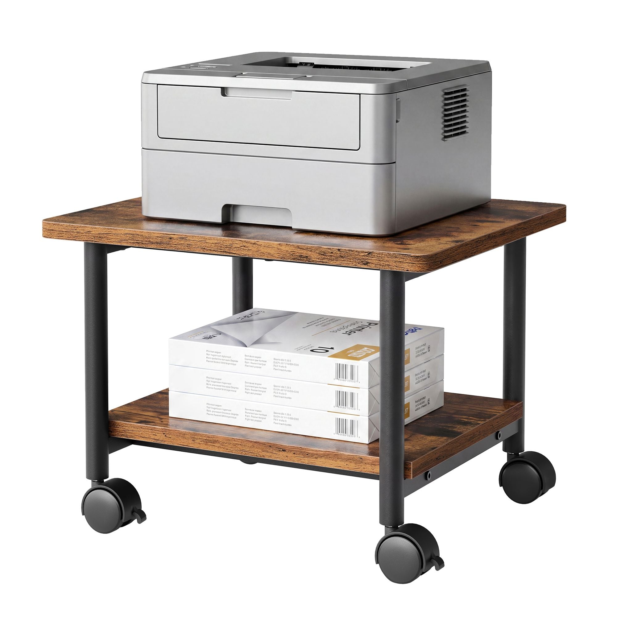SONGMICS HOME 2-Tier Printer Stand with Locking Wheels. Printer Table | Industrial Under Desk Mobile Cart for Home Office.Storage Shelf - Image 2