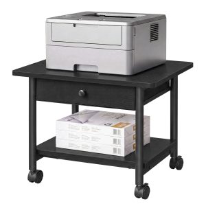 SONGMICS HOME 2-Tier Printer Stand. Locking Wheels. Drawer. Printer Table | Industrial Under Desk Mobile Cart for Home Office. Storage Shelf.