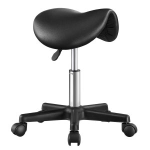 SONGMICS Ergonomic Saddle Stool with Wheels. Height Adjustable Salon Stool