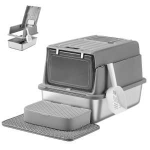Feandrea Stainless Steel Cat Litter Box with Flip Lid