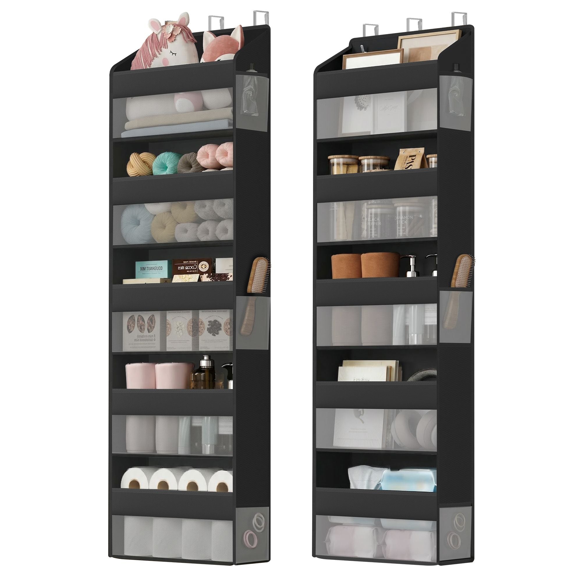 SONGMICS Over-the-Door Organizer. 2 Pack 5-Tier Door Hanging Storage Shelf. Heavy-Duty Closet Hanging Organizer Foldable. Transparent. Pockets. Metal Hooks - Image 2