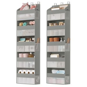 SONGMICS Over-the-Door Organizer. 2 Pack 5-Tier Door Hanging Storage Shelf. Heavy-Duty Closet Hanging Organizer Foldable. Transparent. Pockets. Metal Hooks