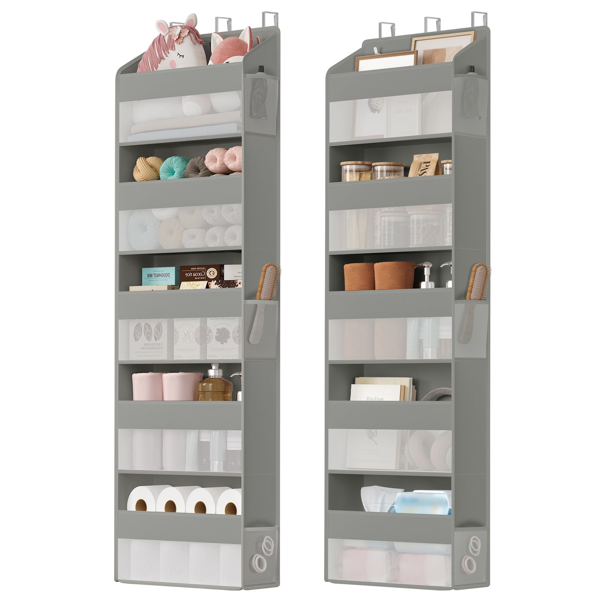 SONGMICS Over-the-Door Organizer. 2 Pack 5-Tier Door Hanging Storage Shelf. Heavy-Duty Closet Hanging Organizer Foldable. Transparent. Pockets. Metal Hooks