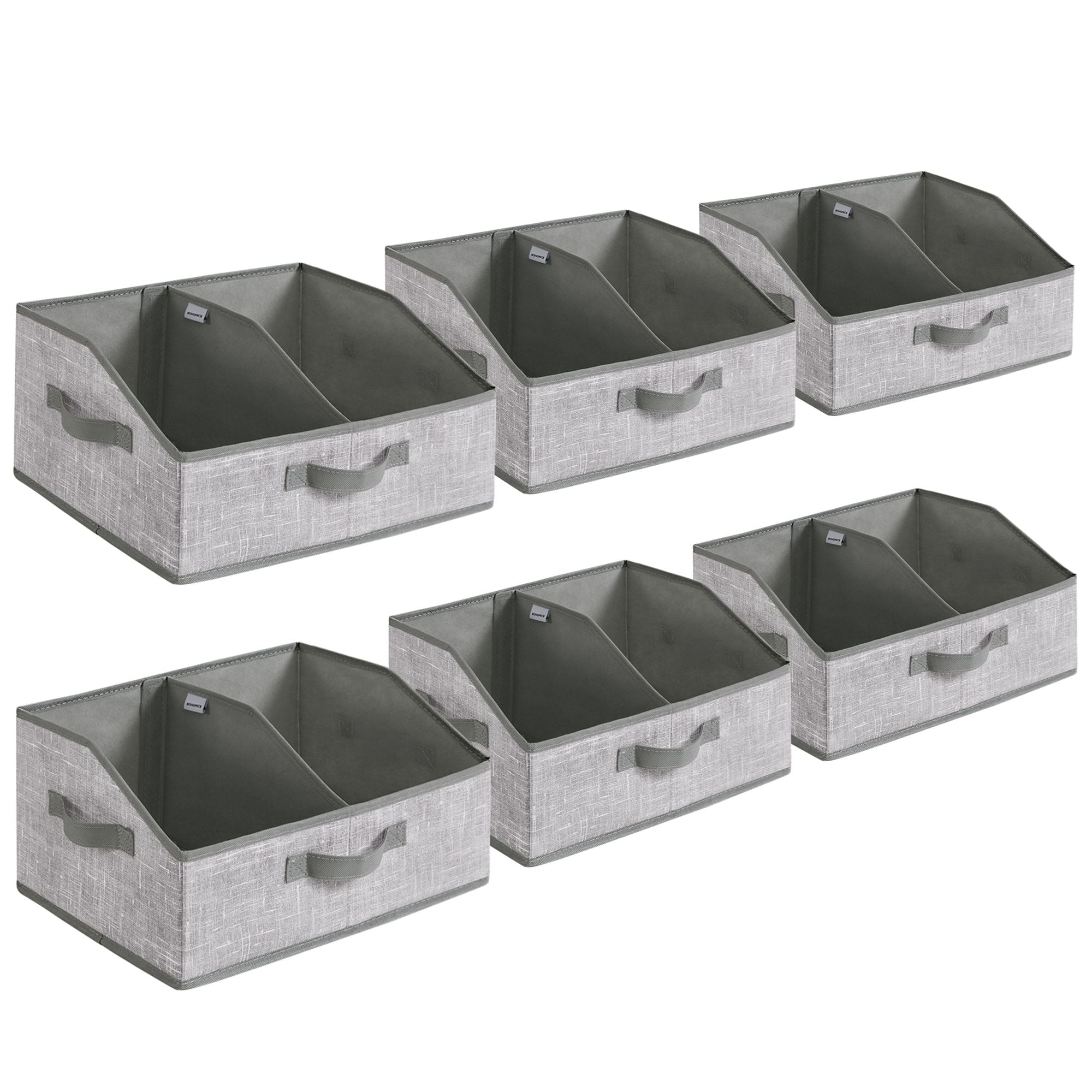 SONGMICS Set of 6 Storage Baskets. Foldable Storage Bins. Fabric Boxes. 15.7 x 11.8 x 7.9 Inches. Closet Storage Organizers. 3 Handles. for Bedroom. Living Room