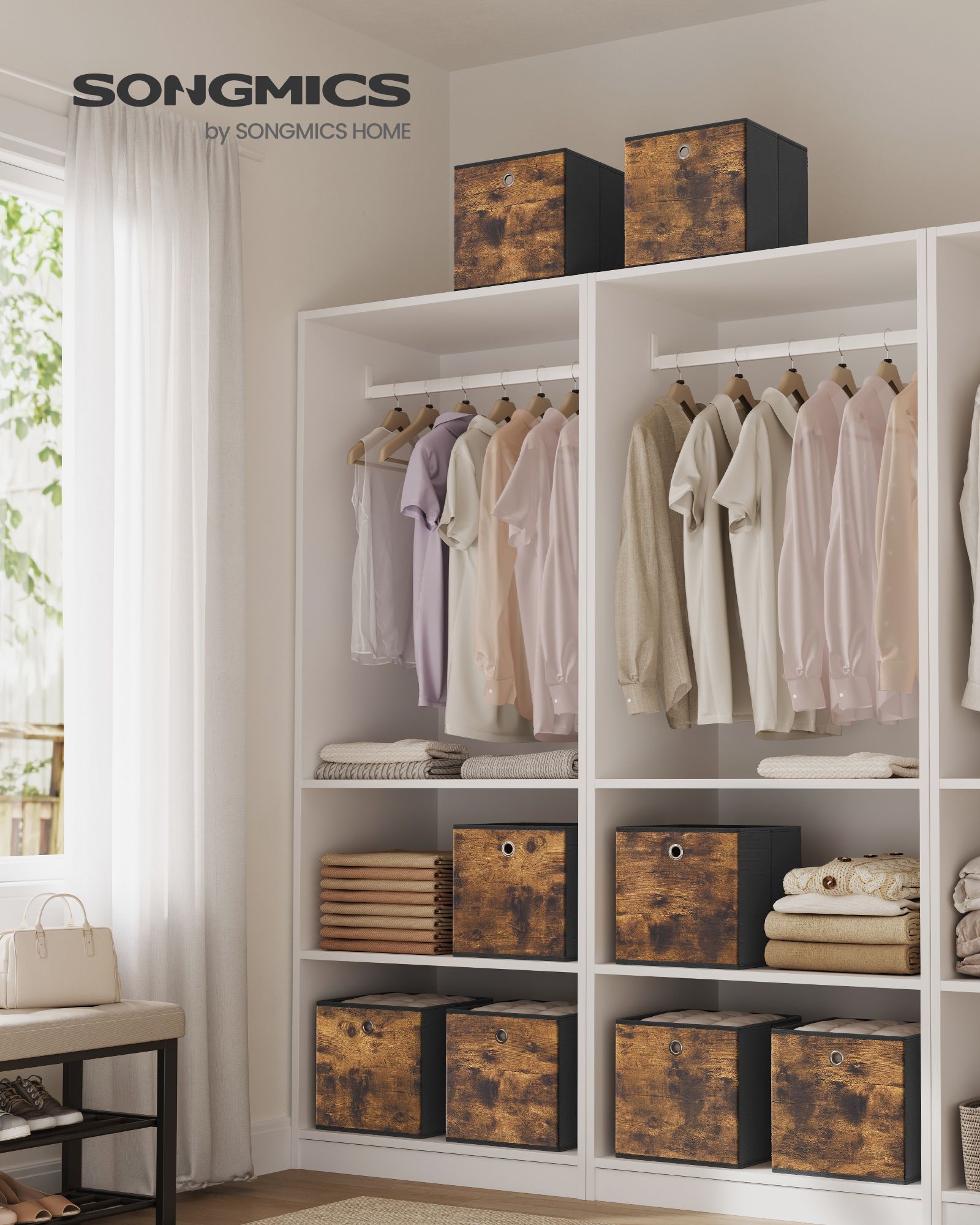 SONGMICS Storage Cubes. Set of 8 Storage Bins. Foldable Fabric Storage Boxes. 10.2 x 10.2 x 11 Inches. Fit Cube Storage Unit. for Clothes. Bedroom. Living Room - Image 2