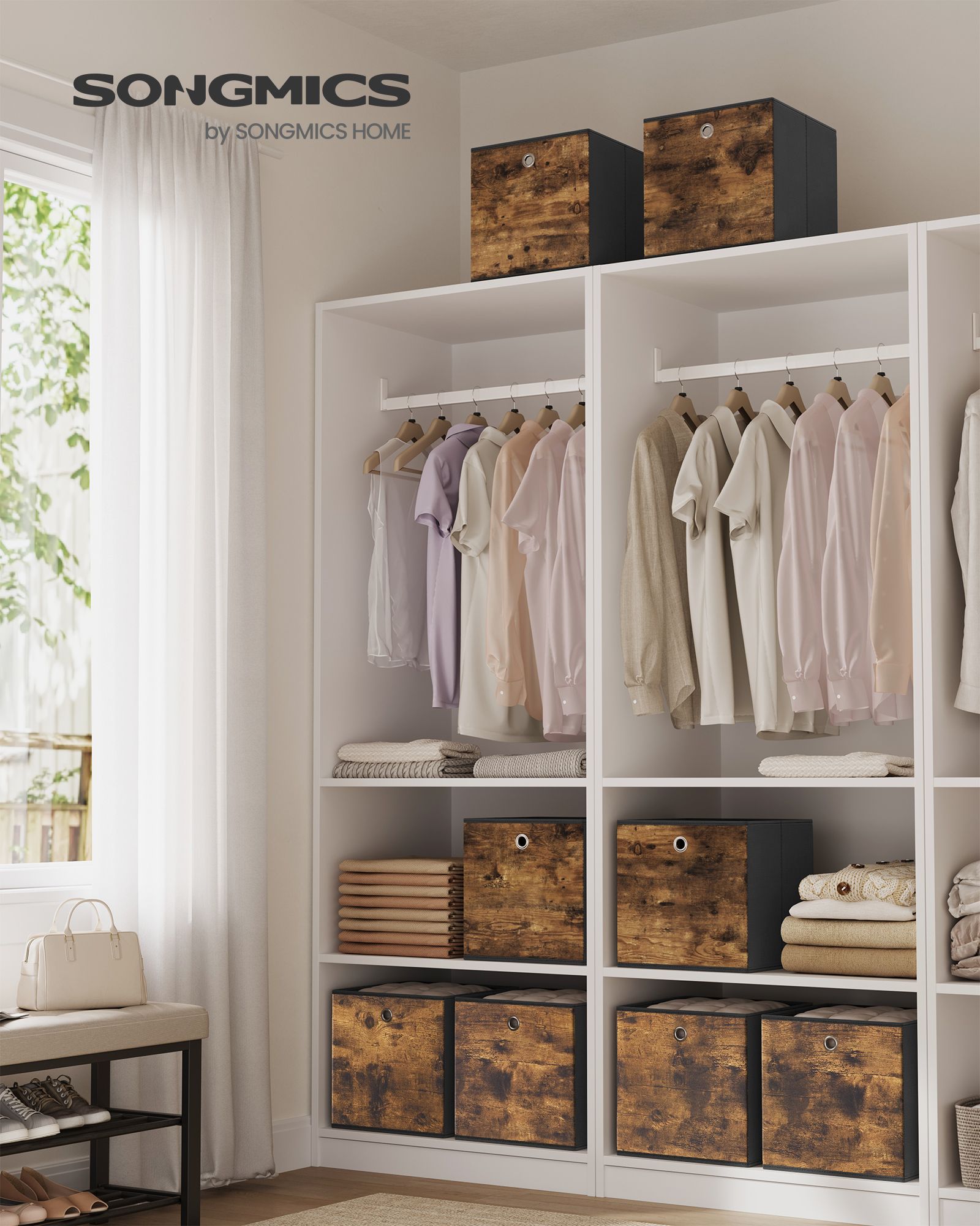 SONGMICS Storage Cubes. Set of 8 Storage Bins. Foldable Fabric Storage Boxes. 10.2 x 10.2 x 11 Inches. Fit Cube Storage Unit. for Clothes. Bedroom. Living Room - Image 3
