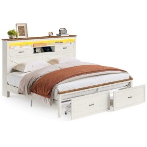 VASAGLE King Bed Frame with Storage Headboard