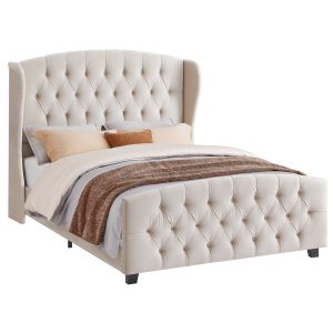 Bed Frame with Tall Headboard and Upholstered Platform